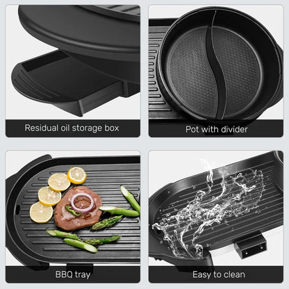 2-in-1 Electric Hot Pot & Korean BBQ Grill with Dual Temperature Control