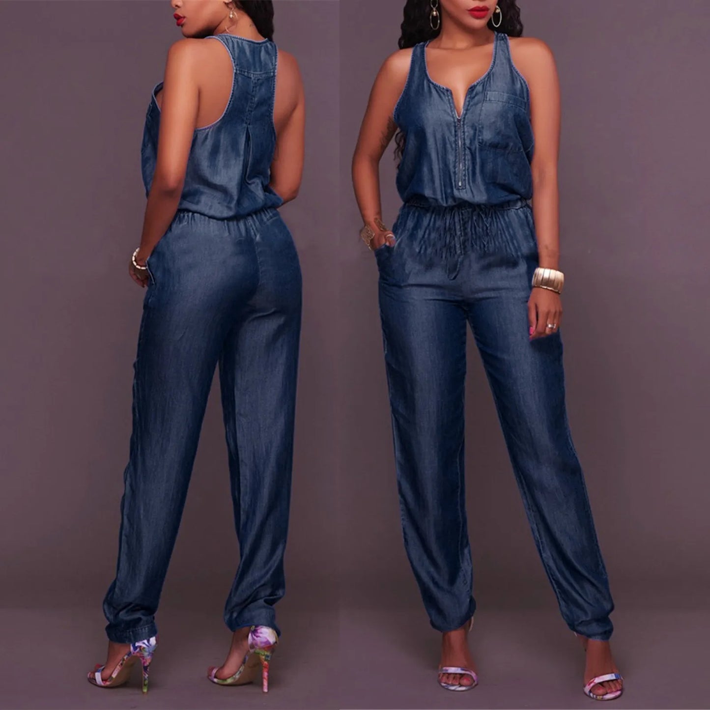 Retro Sleeveless Denim Jumpsuit