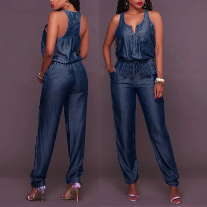 Retro Sleeveless Denim Jumpsuit