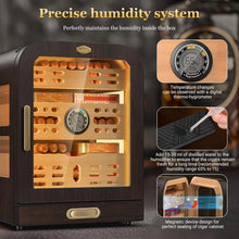 120 Cigar Capacity Cedar Wood Cigar Cabinet with LED Lighting System, Digital Thermometer and 2 Humidifiers