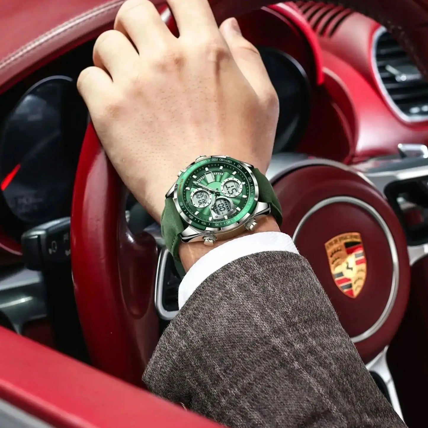 POEDAGAR LED Luminous Dual Time Display Digital Quartz Watch