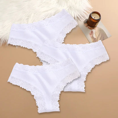 3-Pack Women's Cotton Patchwork Lace Briefs