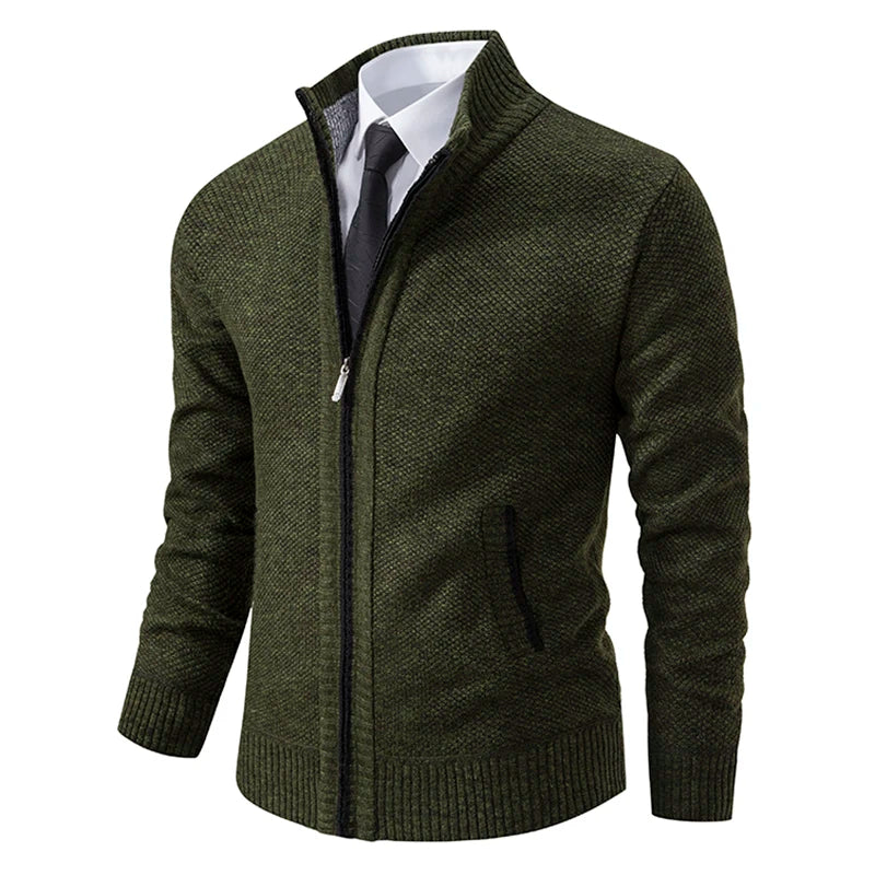 Men's Fleece Stand Collar Zip-Up Sweater Jacket