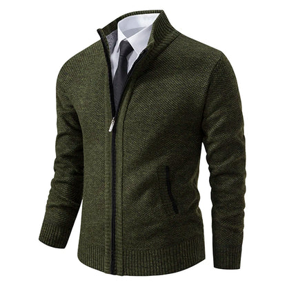Men's Fleece Stand Collar Zip-Up Sweater Jacket