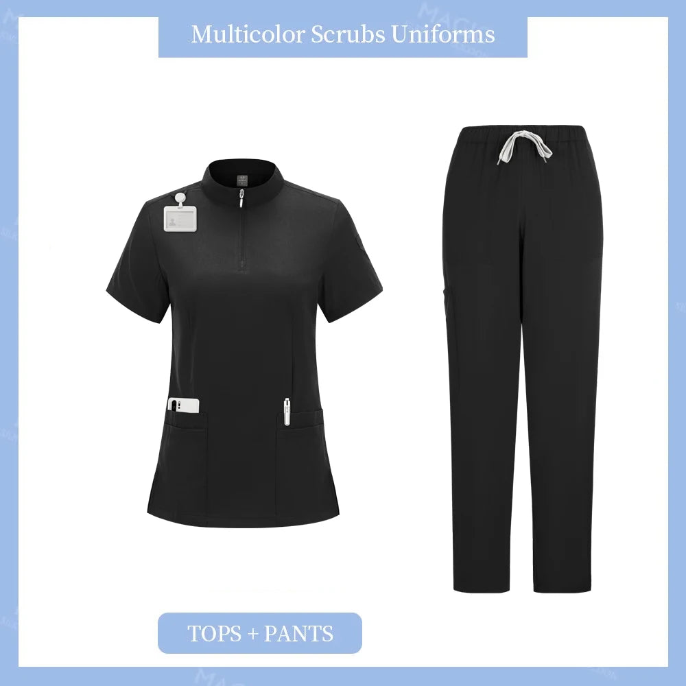Women’s Stretch Medical Scrub Uniform Set (Top & Jogger Pants)
