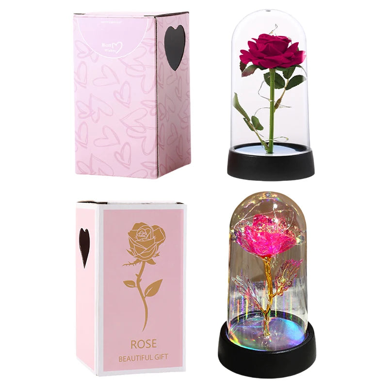 Artificial Eternal Rose LED Light in Glass Cover