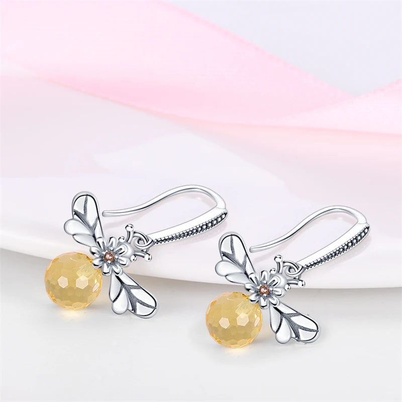 925 Sterling Silver Dancing Bee Hoop Earrings – Cute Enamel Zircon Jewelry