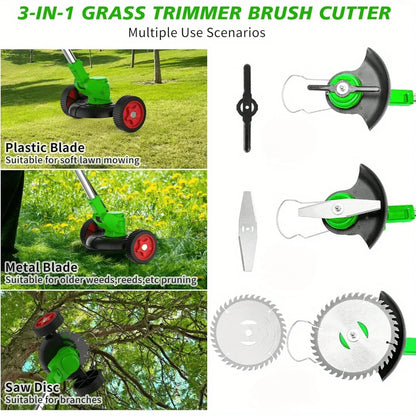 Foldable Brush Cutter Cordless Weed Wacker with 2 Large Capacity Batteries &13 Blades,