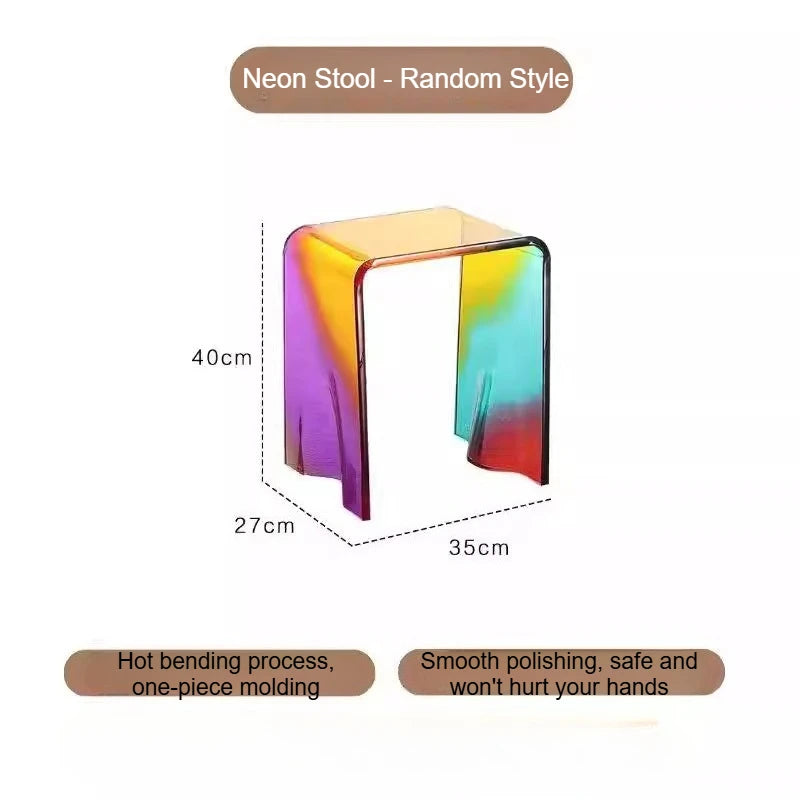 Modern Rainbow Acrylic Stool & Transparent Colorful Accent Bench