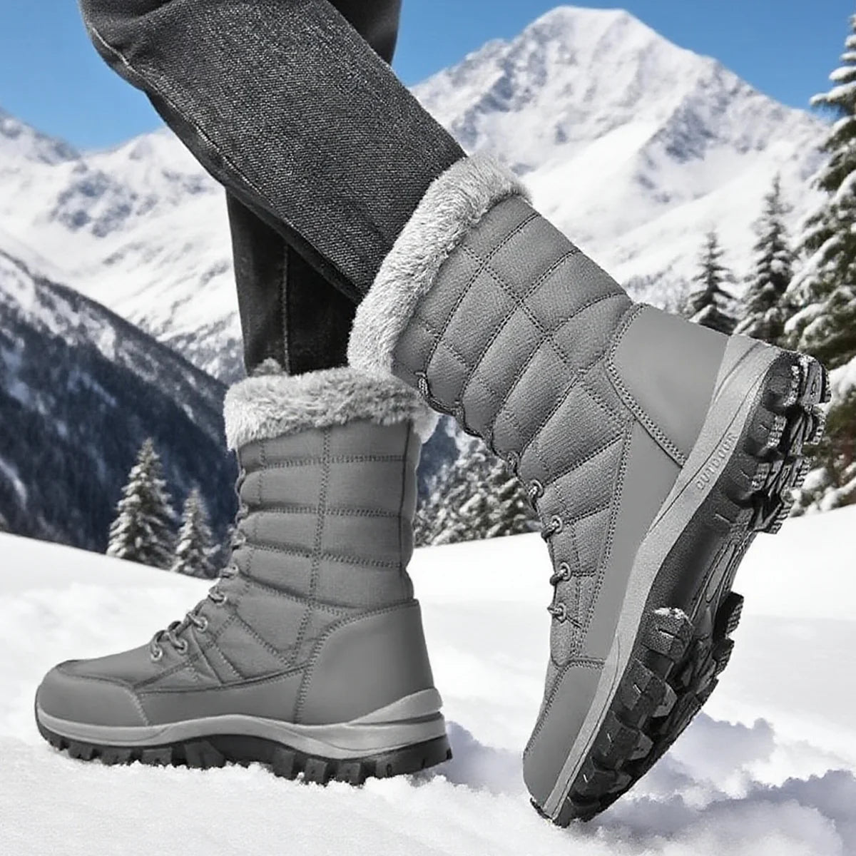 PUAMSS Men's Outdoor Winter Fleece-Lined Canvas Boots