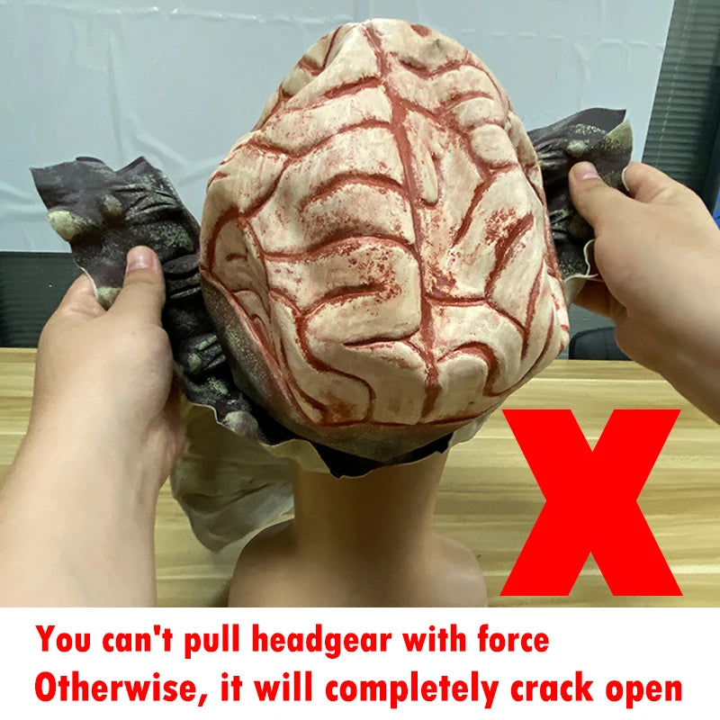 Scary Full Head Skeleton Latex Mask with Exposed Brain for Halloween