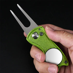 Foldable Golf Divot Repair Tool with Golf Ball Groove Cleaner