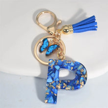 Blue Glazed Stone A To Z Letter Keychain