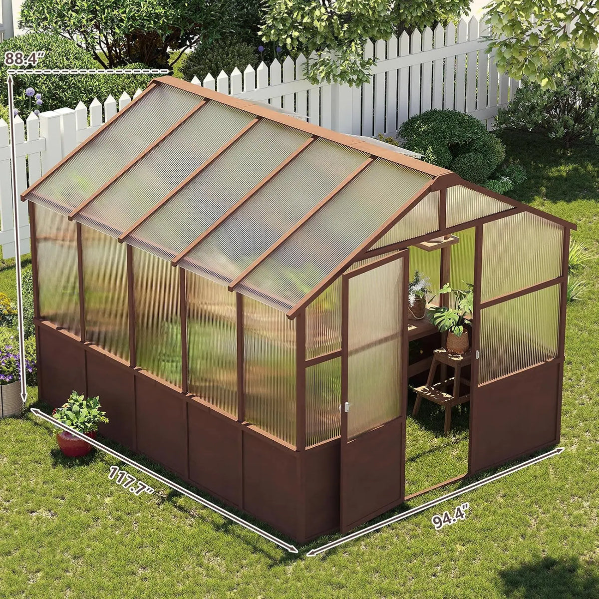 Walk-In Wooden Greenhouse with 6mm Twin-Wall Polycarbonate Panels