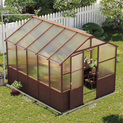 Walk-In Wooden Greenhouse with 6mm Twin-Wall Polycarbonate Panels