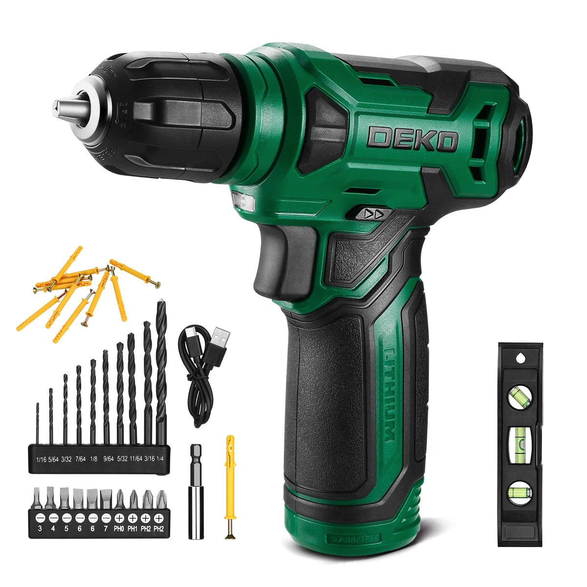 DEKO 8V Cordless Power Drill Set with 42-Piece Accessory Kit