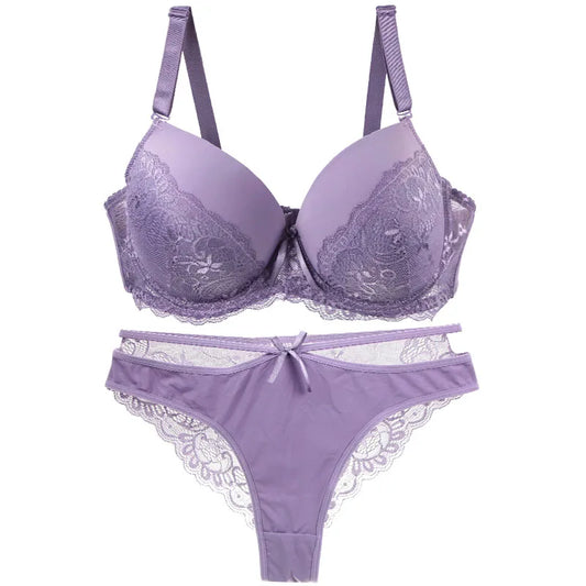 DAINAFANG Women's Plus Size Lace Push-Up Bra & Panty Set