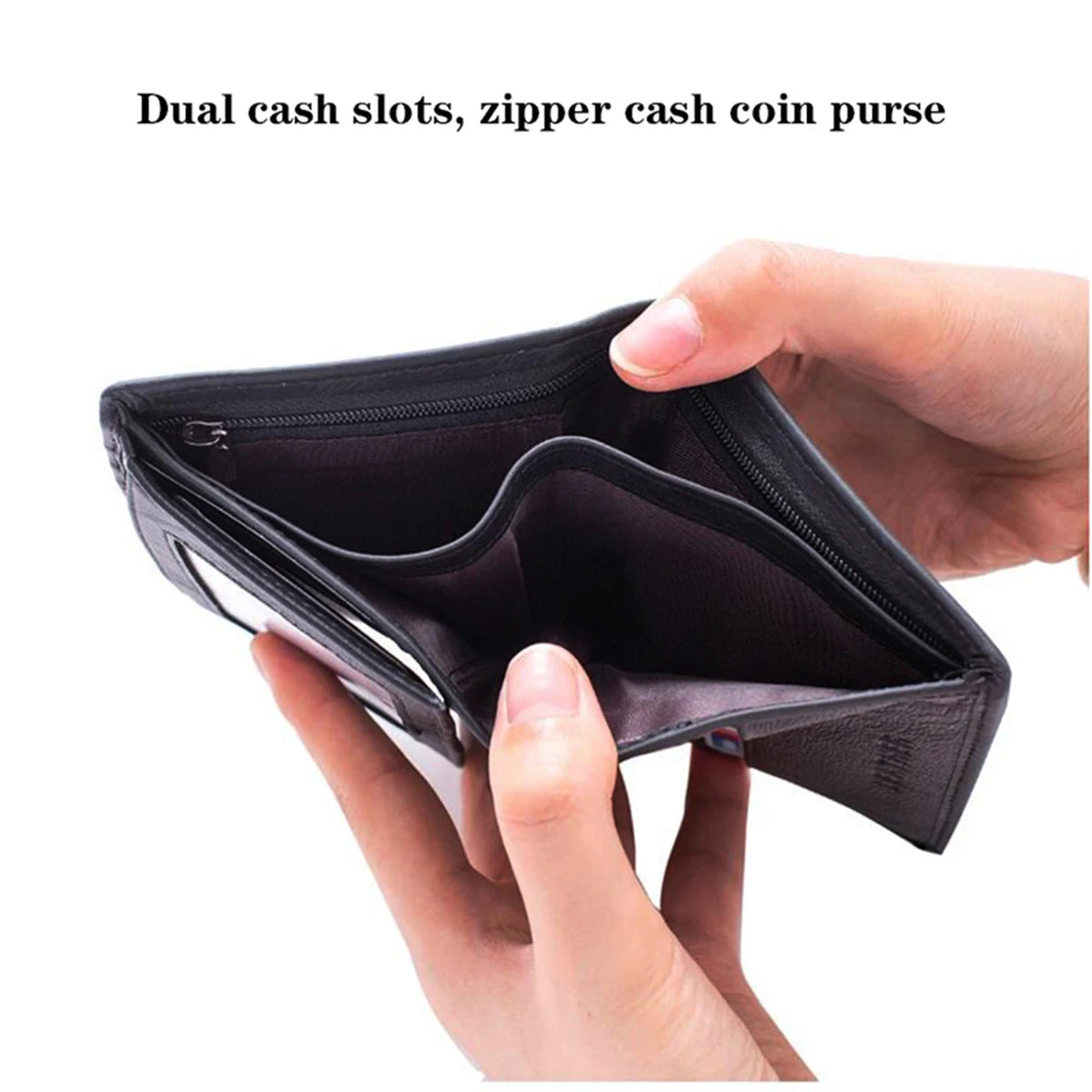 Men's Genuine Leather Bifold Wallet with Zipper Coin Pocket