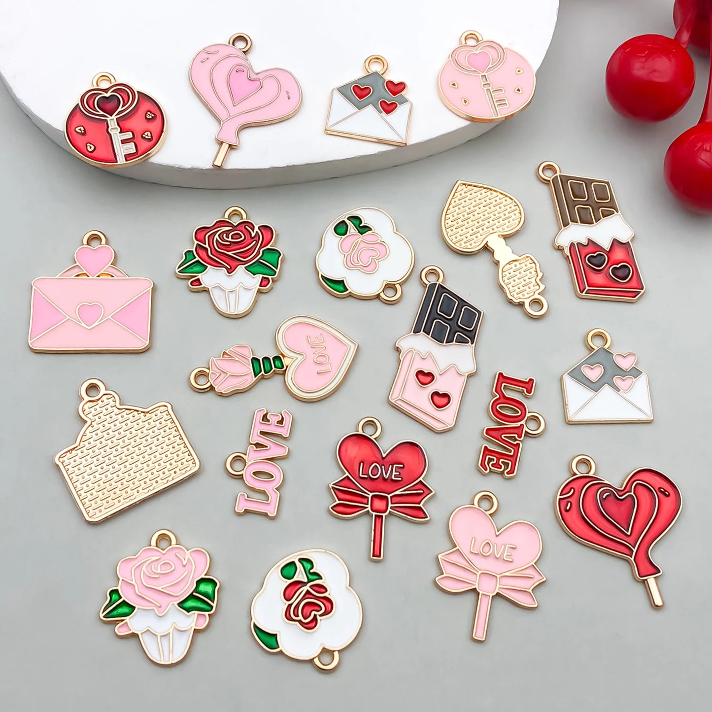 10-20 Piece Valentine's Day Mixed Alloy Flower Charms Set - DIY Jewelry Making Pendants