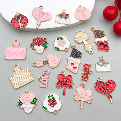 10-20 Piece Valentine's Day Mixed Alloy Flower Charms Set - DIY Jewelry Making Pendants