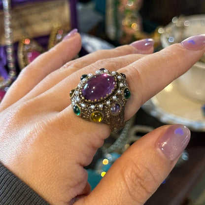 18K Gold-Plated Vintage Baroque Oval Ring