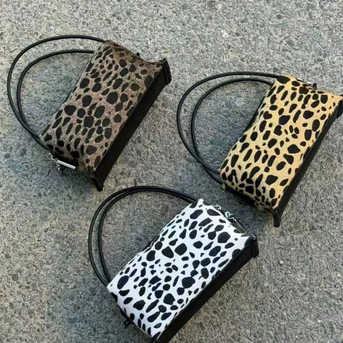 Velvet Patchwork Leopard Print Women's Crossbody Handbag