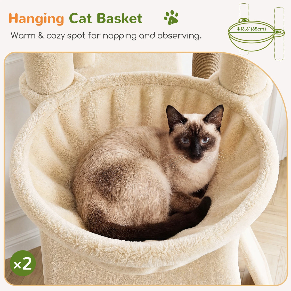 Globlazer 70" Multi-Level Cat Tree Tower with Sisal Scratching Posts, Condos & Hammocks