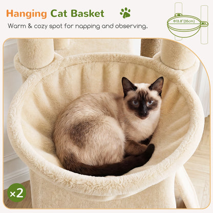 Globlazer 70" Multi-Level Cat Tree Tower with Sisal Scratching Posts, Condos & Hammocks