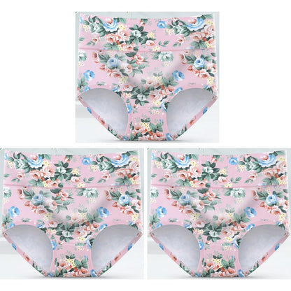 3-Pack Women's Floral Print High-Waisted Briefs - Plus Size Breathable Cotton Panties