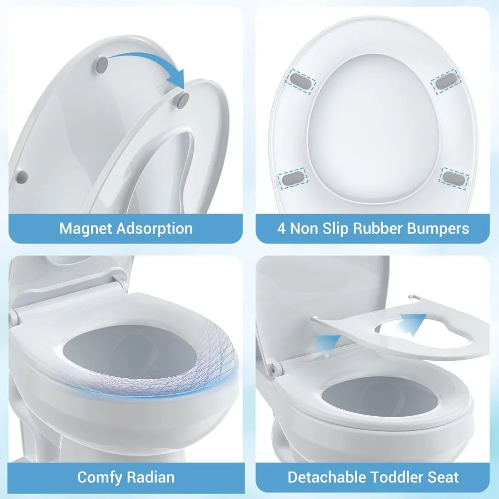 Slow Close Universal Toilet Seat with Anti-Bacterial Quiet Lid and Top Fixing