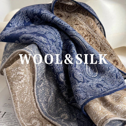 Women's Luxury Silk & Wool Blend Paisley Square Scarf