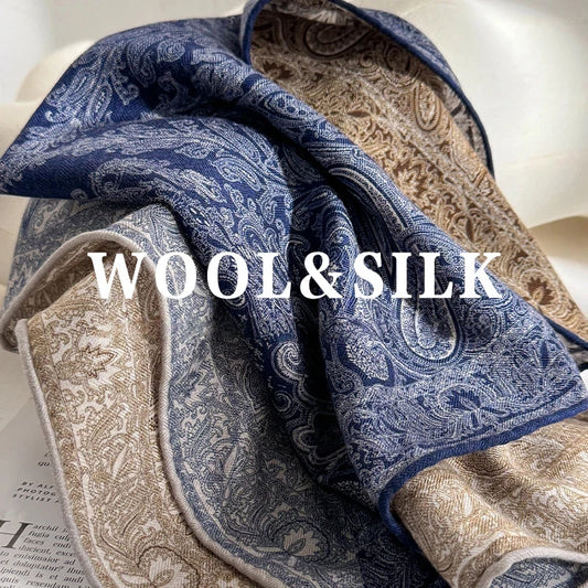 Women's Luxury Silk & Wool Blend Paisley Square Scarf