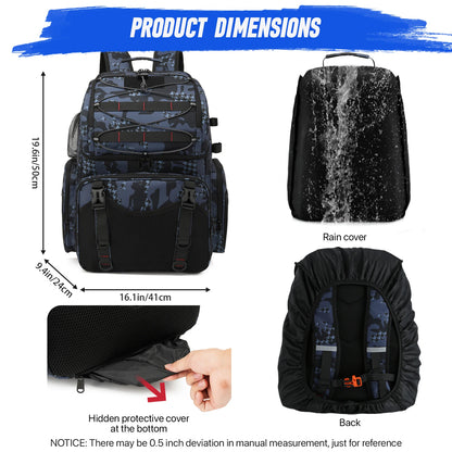 45L Fishing Tackle Storage Bag with Rod Holders & Rain Cover