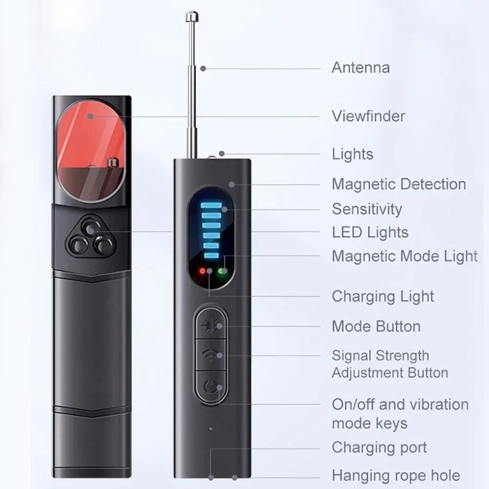 Anti-Spy Hidden Camera & Bug Detector – Portable RF Signal Scanner & Infrared GPS Tracker Finder