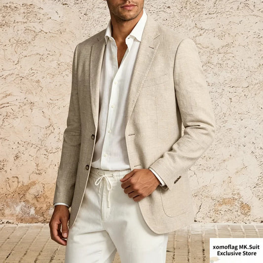 Men’s Lightweight Cotton Linen Suit Jacket – Casual Summer Beach Blazer & Sport Coat