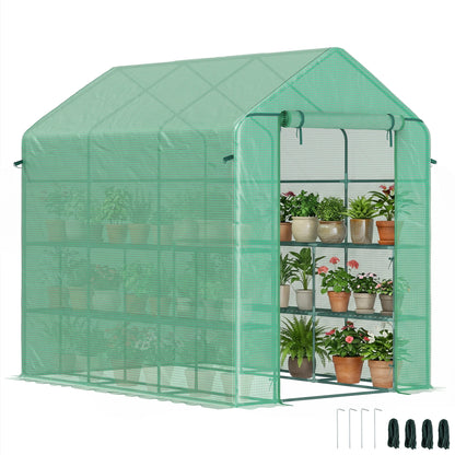 Outsunny 7' x 5' Walk-In Outdoor Garden Greenhouse with Shelves & PE Cover