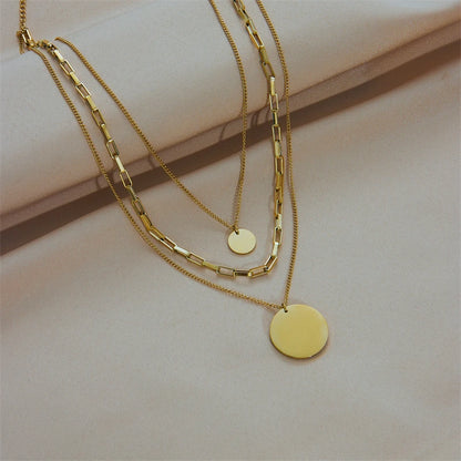 316L Stainless Steel Gold Color 3in1 Round Pendant Necklace