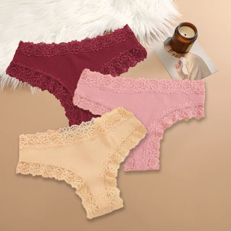 3-Pack Women's Cotton Patchwork Lace Briefs