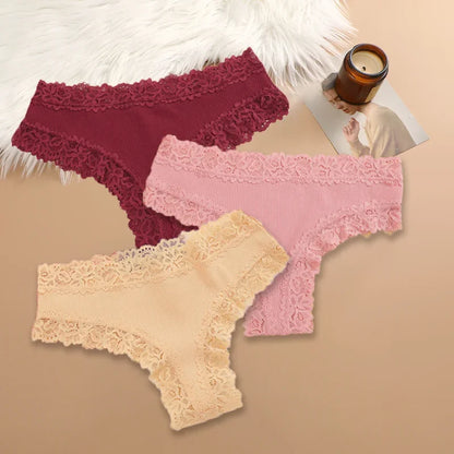 3-Pack Women's Cotton Patchwork Lace Briefs