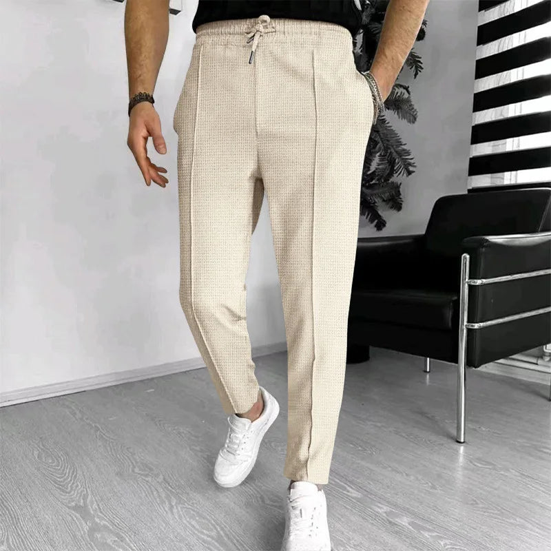 Men's Slim Fit Waffle Knit Athletic Jogger Pants with Pockets