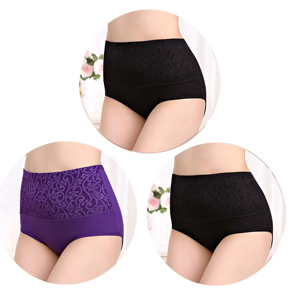 3Pcs Cotton High Waist Abdominal Briefs