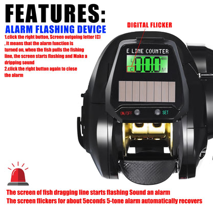 Electronic Baitcasting Fishing Reel with Led Screen and Solar Charging