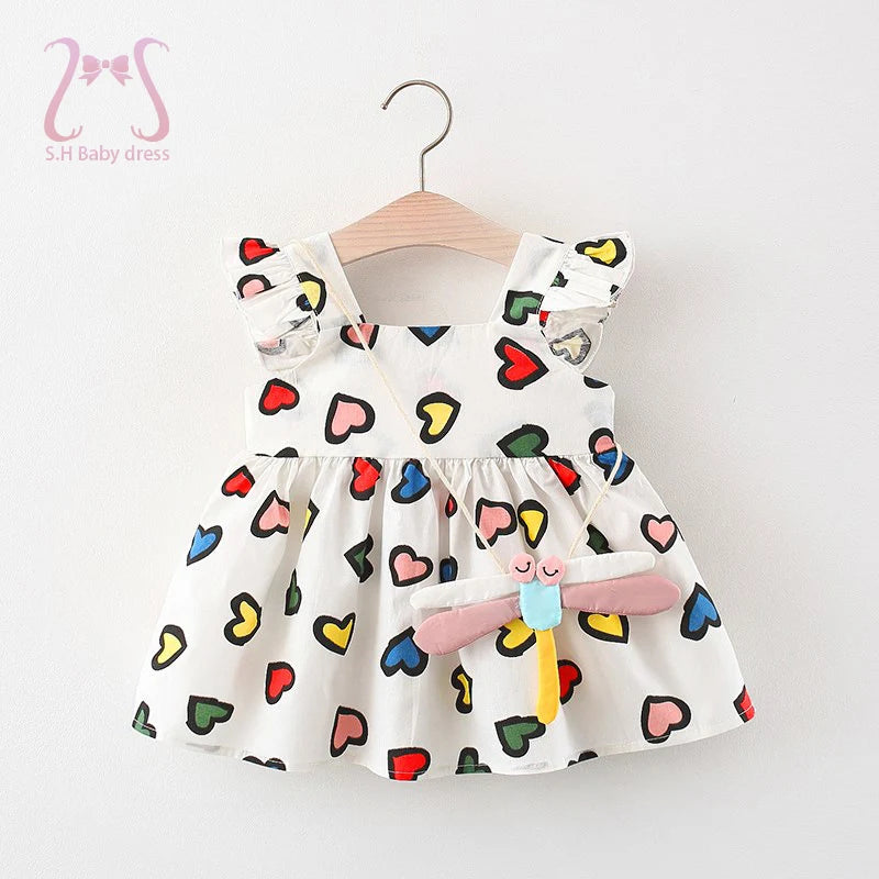 2-Piece Sweet Heart Toddler Girls' Summer Cotton Dress & Bag Set (0–3 Years)
