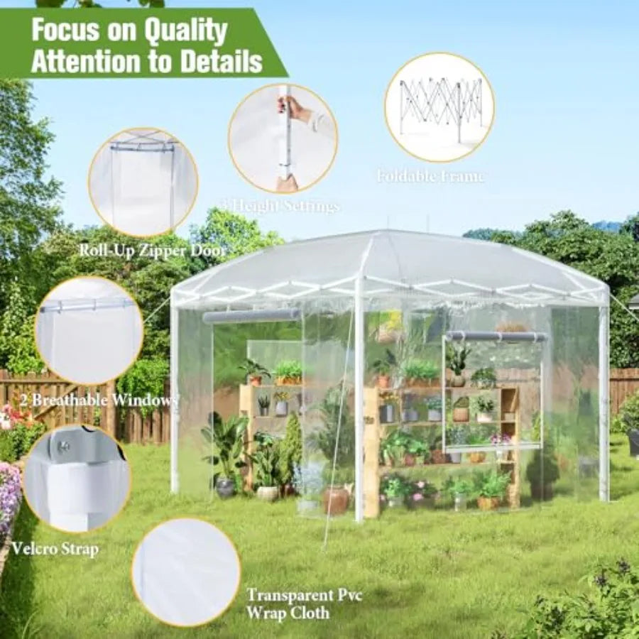 10x10x8.5 FT Heavy-Duty Walk-In Polycarbonate Outdoor Greenhouse