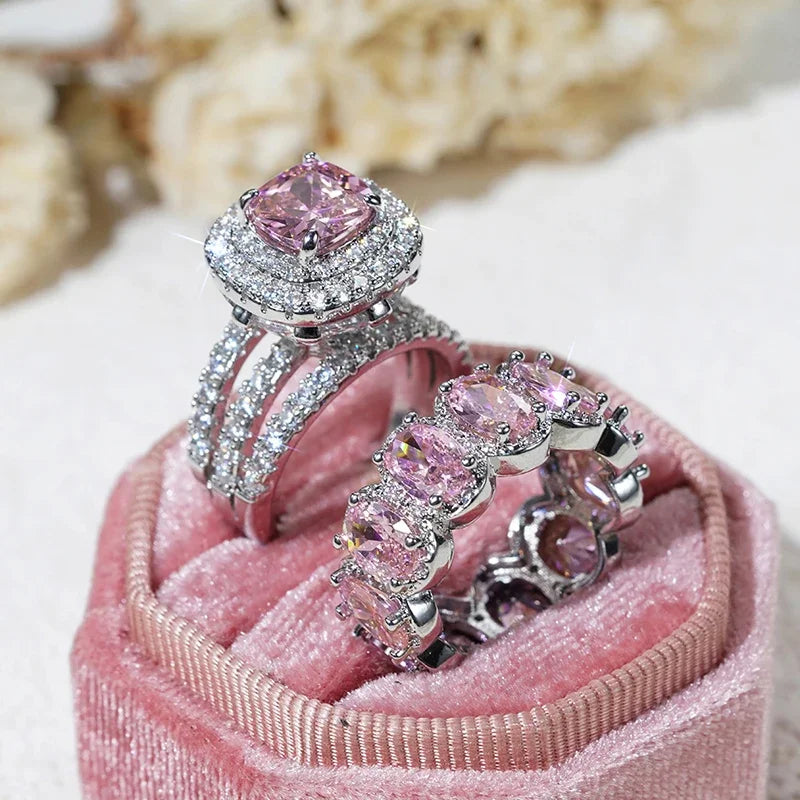 Gorgeous 2Pcs Set Brilliant Zirconia Rings