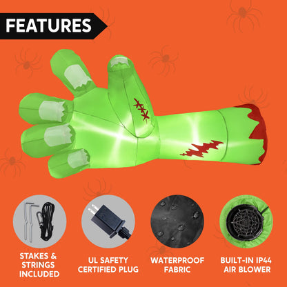 9ft Giant Zombie Arm Inflatable Halloween Outdoor Yard Decoration with LED Lights