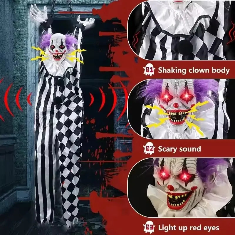 Animated Hanging Halloween Clown with Glowing Eyes & Sound Effects
