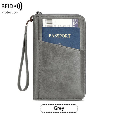 RFID Blocking Family Travel Passport Wallet – Zippered Multi-Card Organizer Wristlet