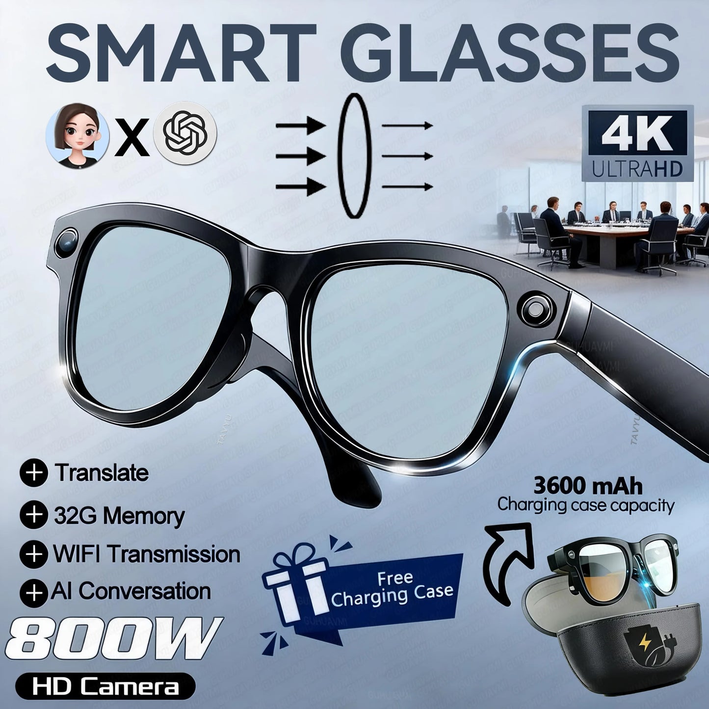 4K AI Camera Smart Sunglasses with Power Bank