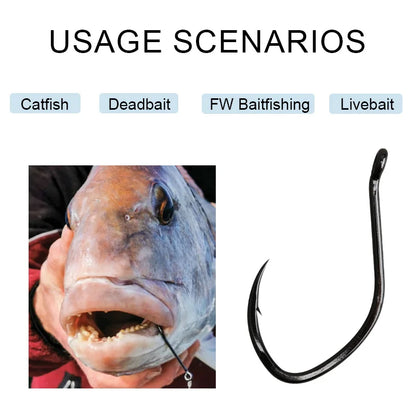 OBSESSION 10pcs High Carbon Steel Barbed Catfish Hooks 2/0-8/0